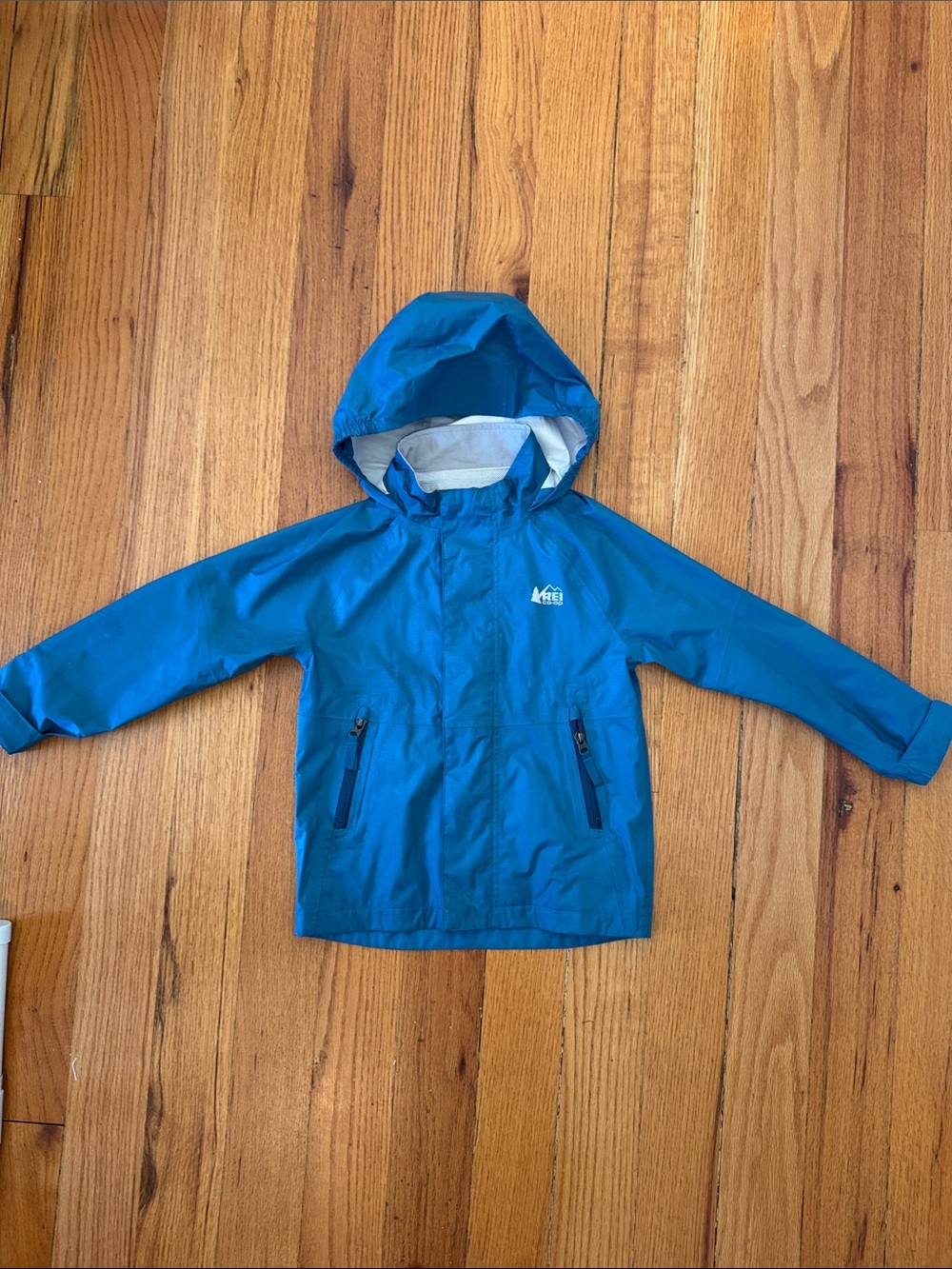 REI Kids Teal Blue Hooded Waterproof Raincoat